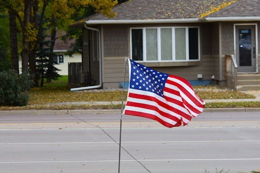 American Flag Outside in Neighborhood